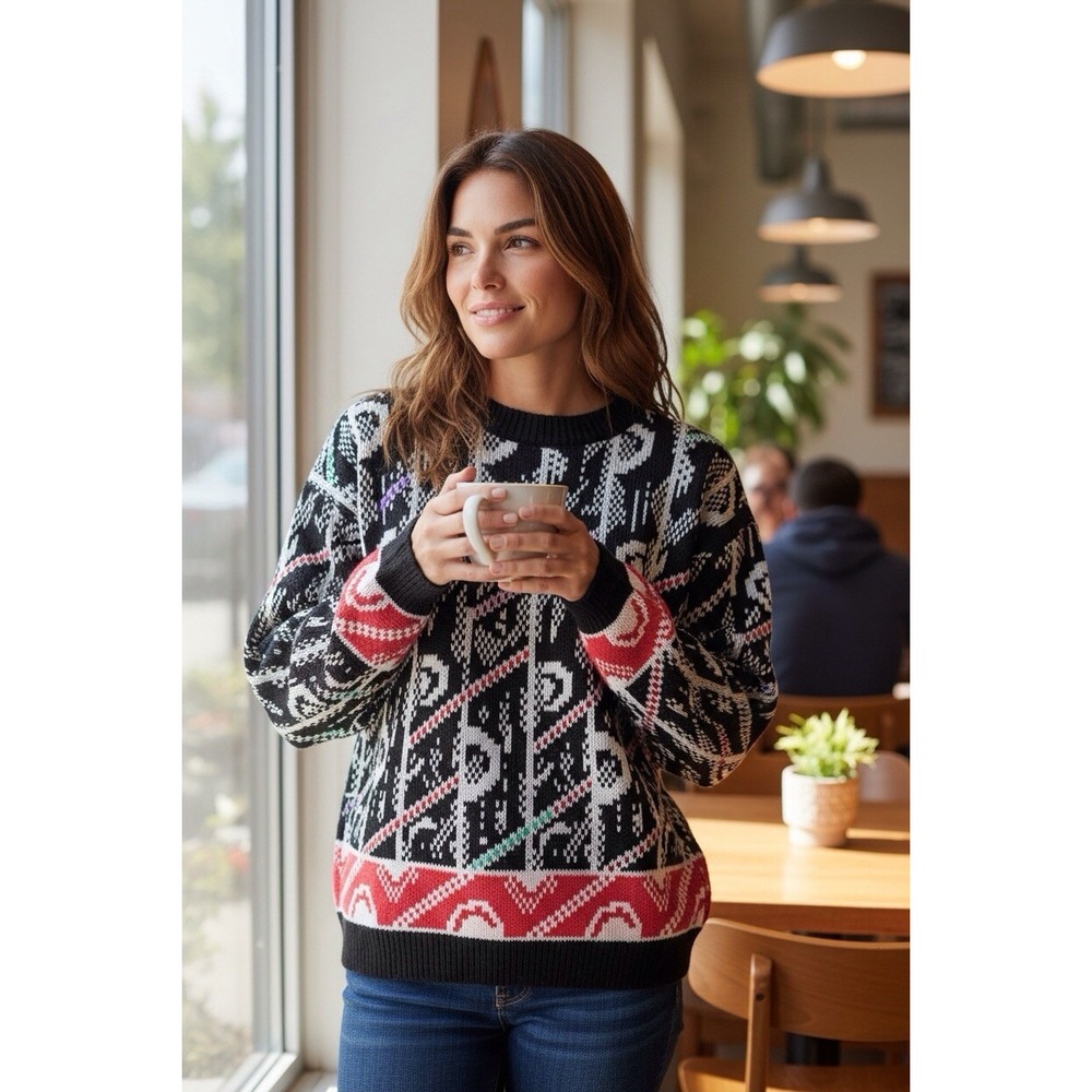 Vtg 62 East‎ 80's Women's M Sweater Abstract Graffiti Streetwear New Wave Artsy